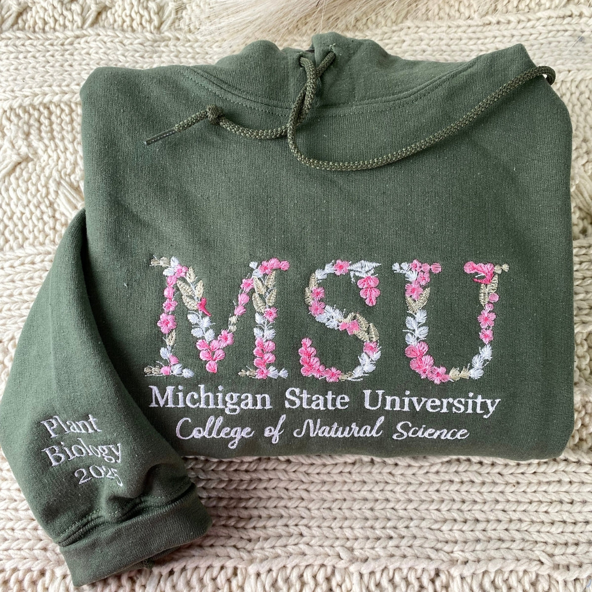 Floral University Custom Embroidered Hoodie - Personalized College Sweatshirt - Student Gift