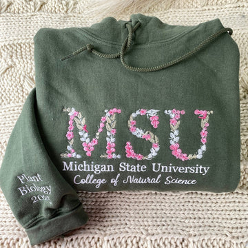 Floral University Custom Embroidered Hoodie - Personalized College Sweatshirt - Student Gift