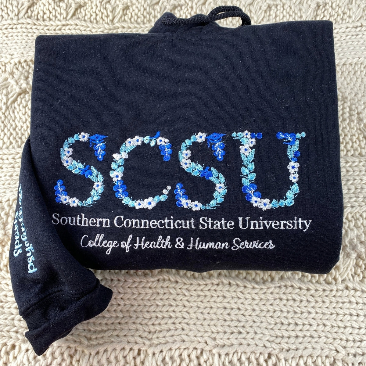 Floral University Custom Embroidered Hoodie - Personalized College Sweatshirt - Student Gift