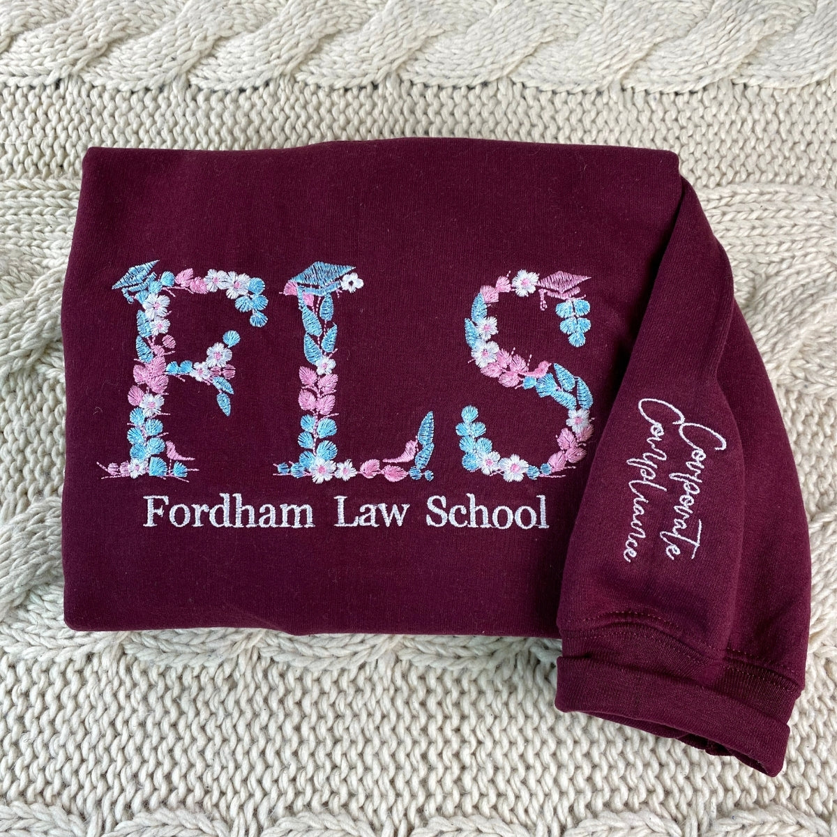 Floral University Custom Embroidered Hoodie - Personalized College Sweatshirt - Student Gift