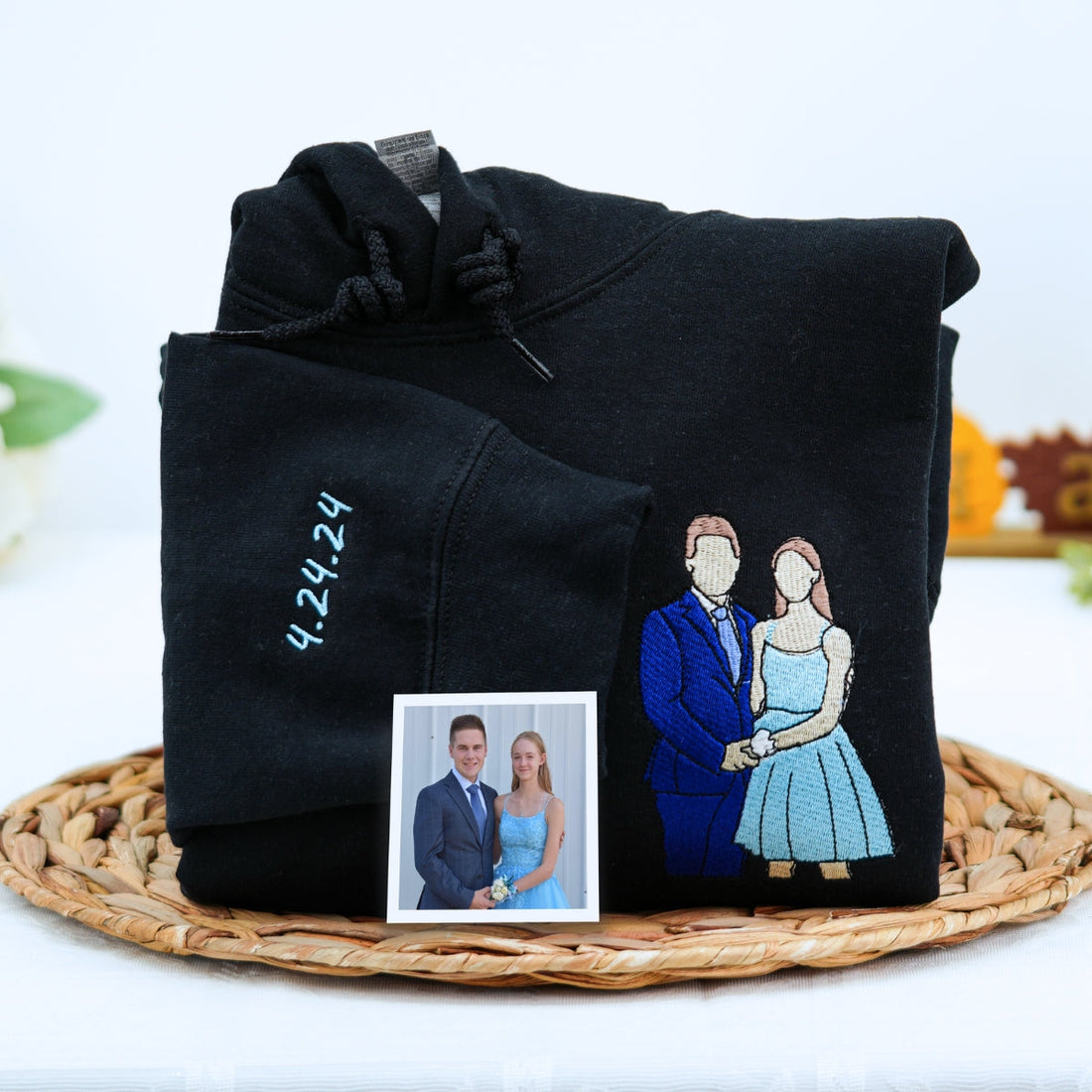 Couple Portrait Custom Embroidered Hoodie - Personalized Photo Sweatshirt - Anniversary Gift