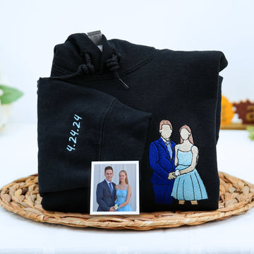 Couple Portrait Custom Embroidered Hoodie - Personalized Photo Sweatshirt - Anniversary Gift