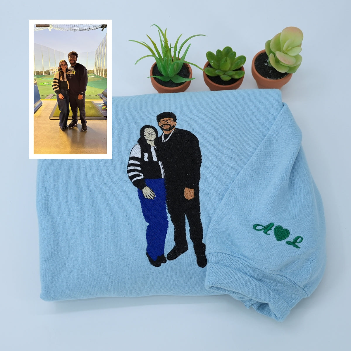 Couple Portrait Custom Embroidered Hoodie - Personalized Photo Sweatshirt - Anniversary Gift
