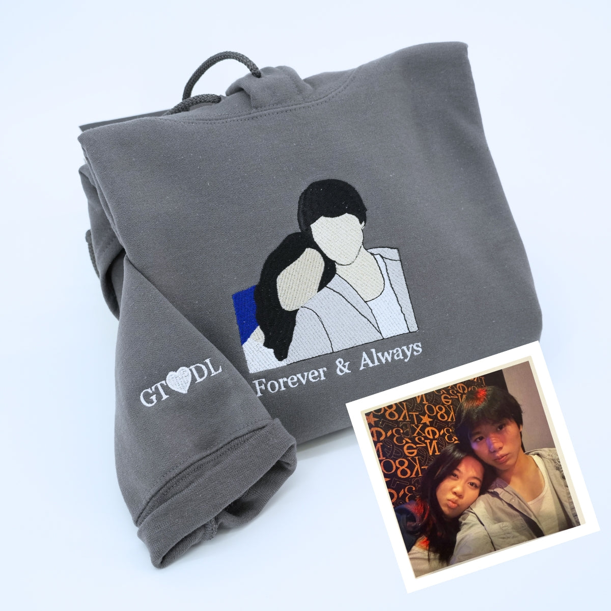 Couple Portrait Custom Embroidered Hoodie - Personalized Photo Sweatshirt - Anniversary Gift