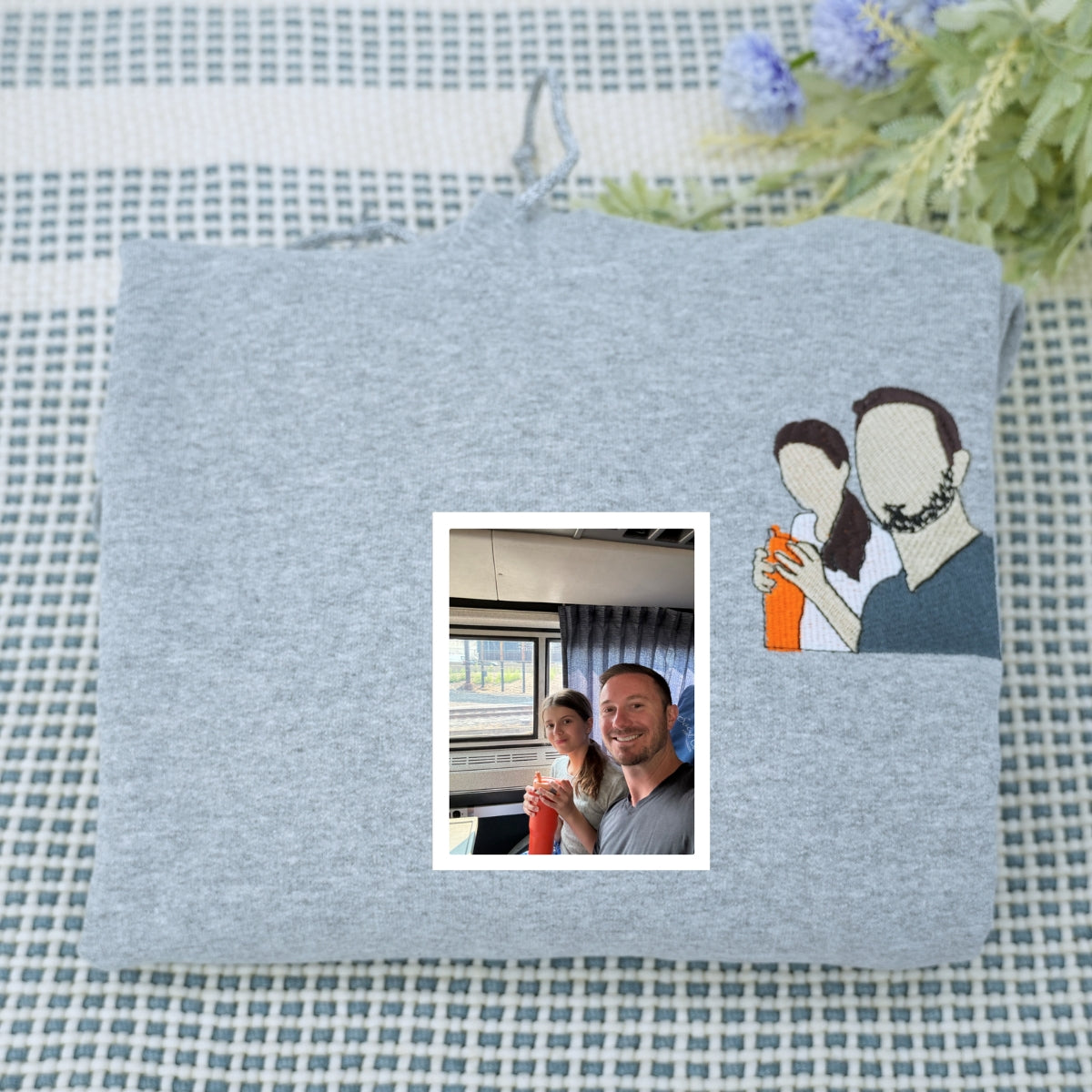 Couple Portrait Custom Embroidered Sweatshirt - Personalized Photo Gift - Anniversary or Valentine's
