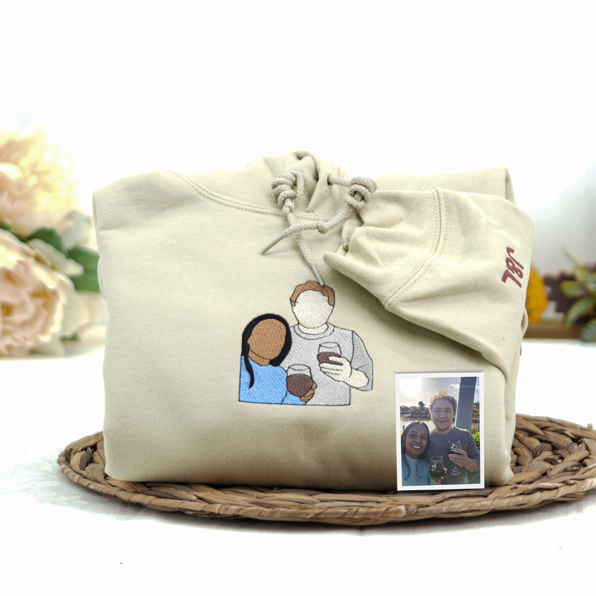 Couple Photo Custom Embroidered Sweatshirt - Personalized Portrait Gift - Anniversary or Valentine's