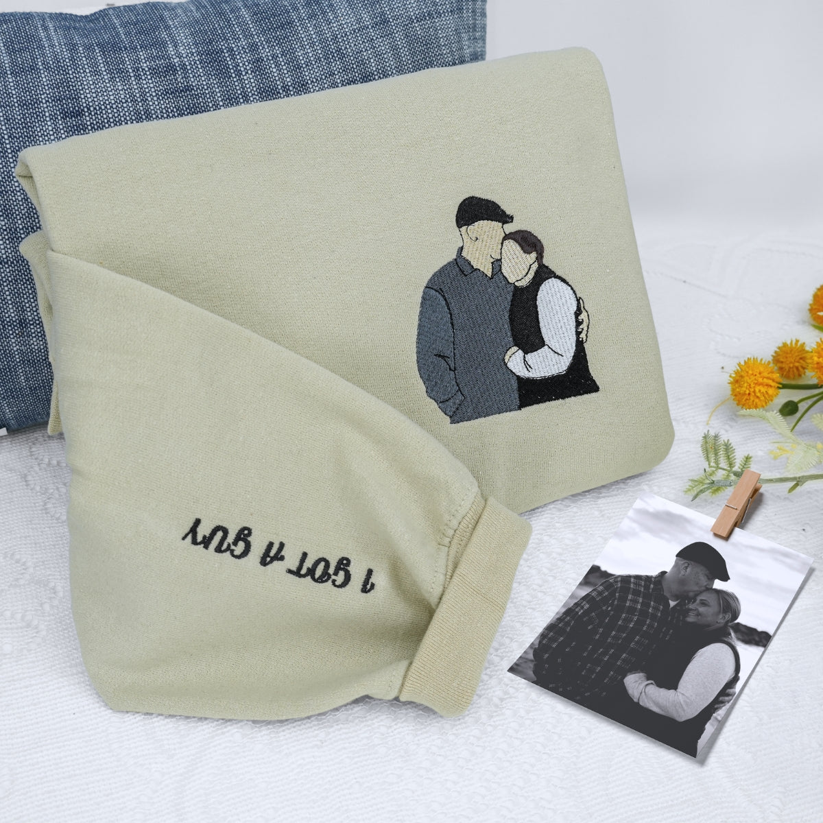 Couple Photo Custom Embroidered Sweatshirt - Personalized Portrait Gift - Anniversary or Valentine's