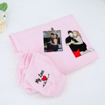 Couple Photo Custom Embroidered Sweatshirt - Personalized Portrait Gift - Anniversary or Valentine's