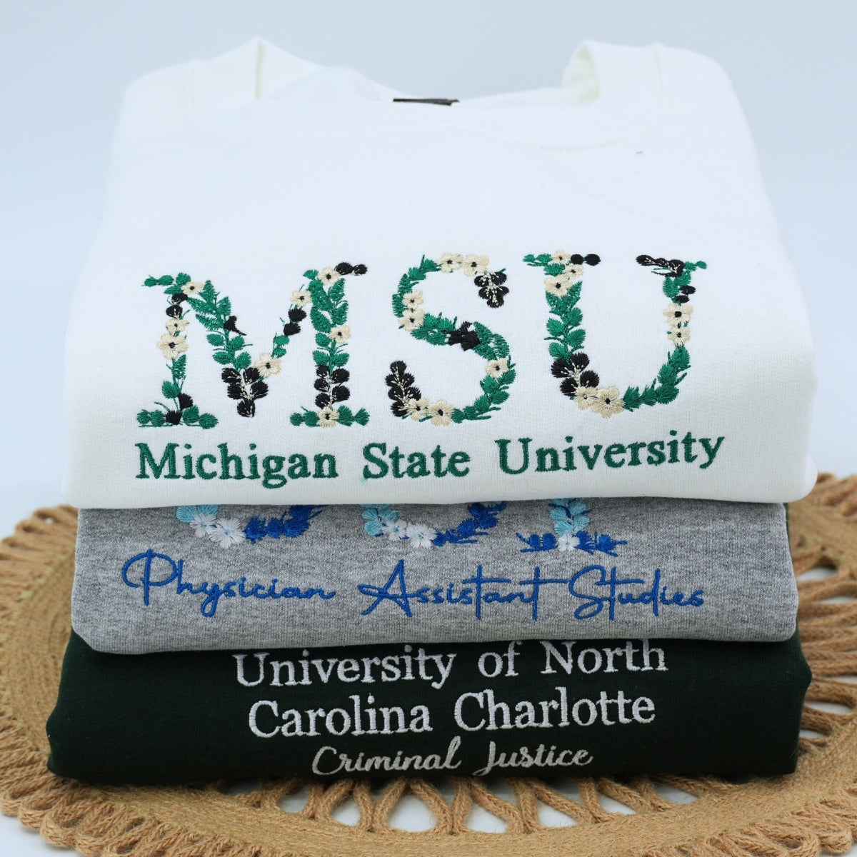 Floral Graduation Custom Embroidered Hoodie - Personalized University Sweatshirt - Graduate Gift