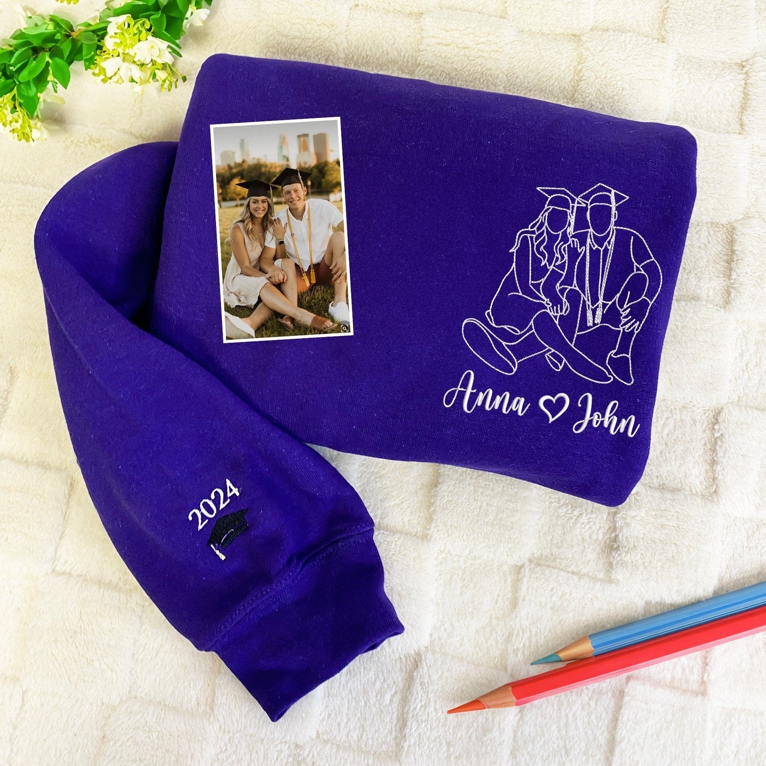 Graduation Portrait Custom Embroidered Sweatshirt - Personalized Photo Gift - Boyfriend Graduation