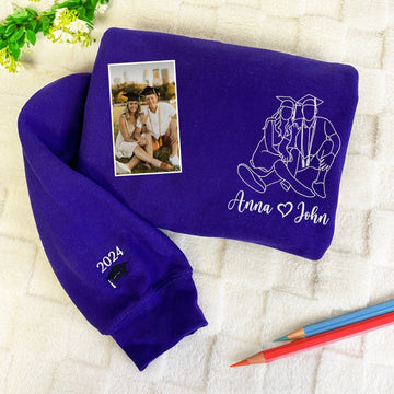 Graduation Portrait Custom Embroidered Sweatshirt - Personalized Photo Gift - Boyfriend Graduation
