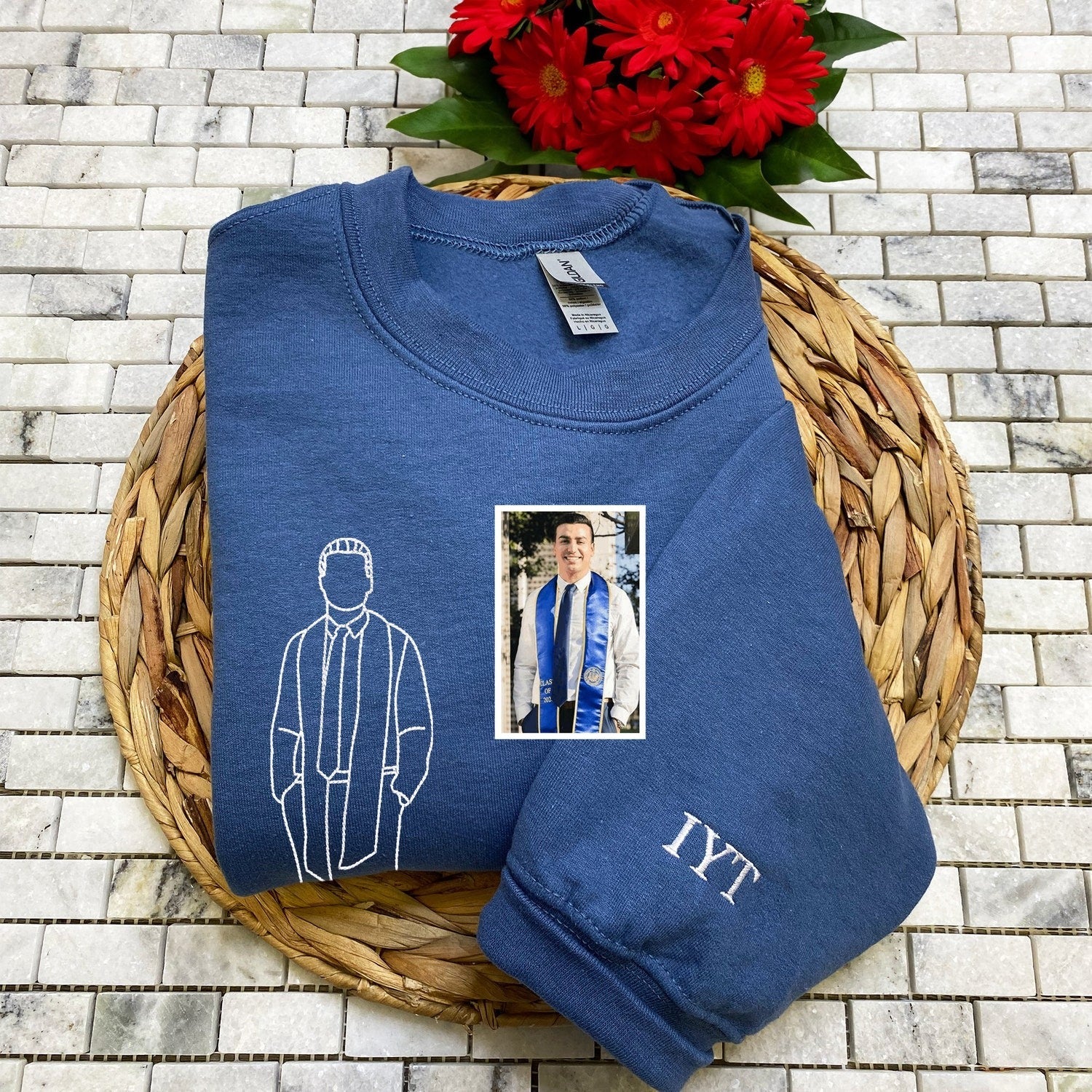 Graduation Portrait Custom Embroidered Sweatshirt - Personalized Photo Gift - Boyfriend Graduation