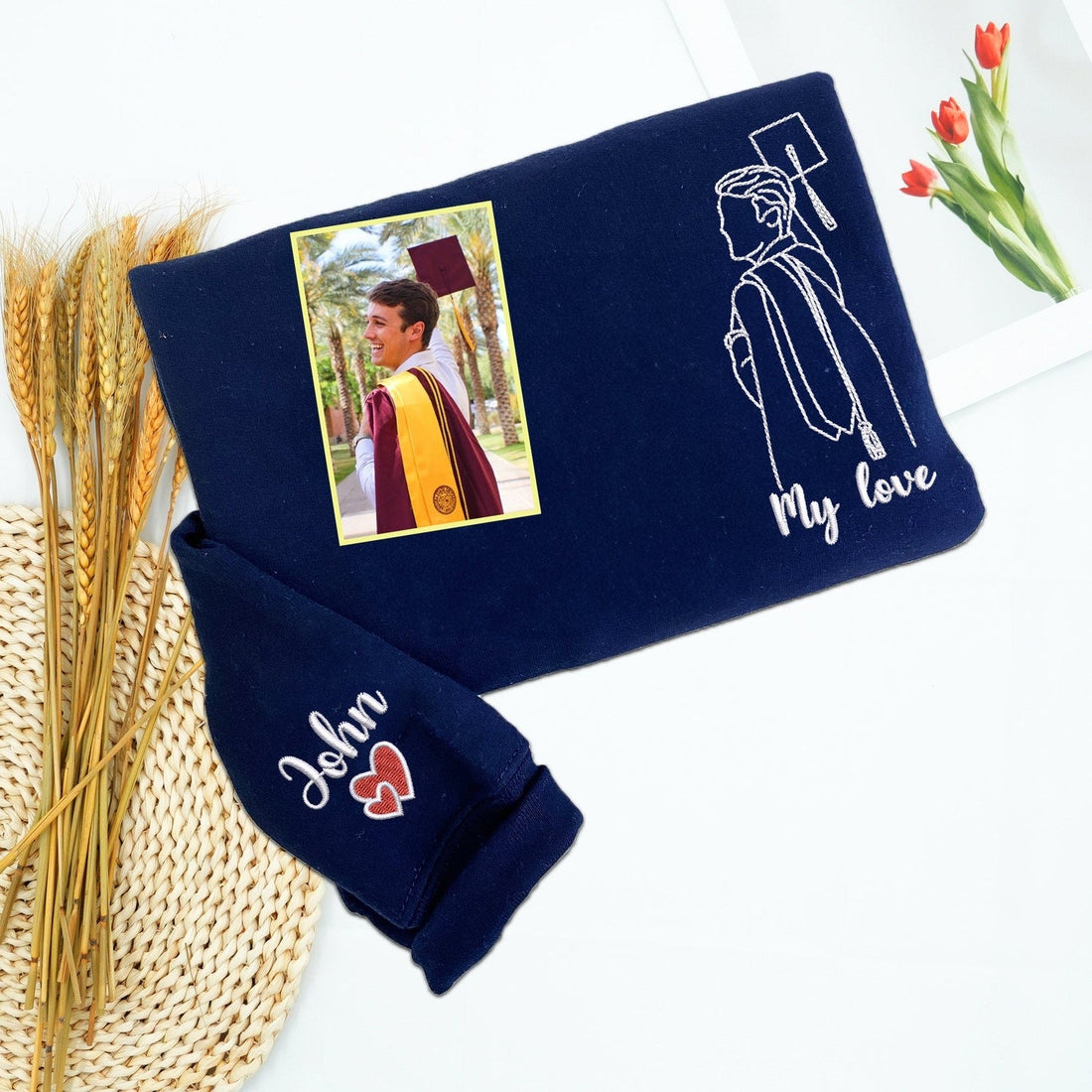 Graduation Portrait Custom Embroidered Sweatshirt - Personalized Photo Gift - Boyfriend Graduation