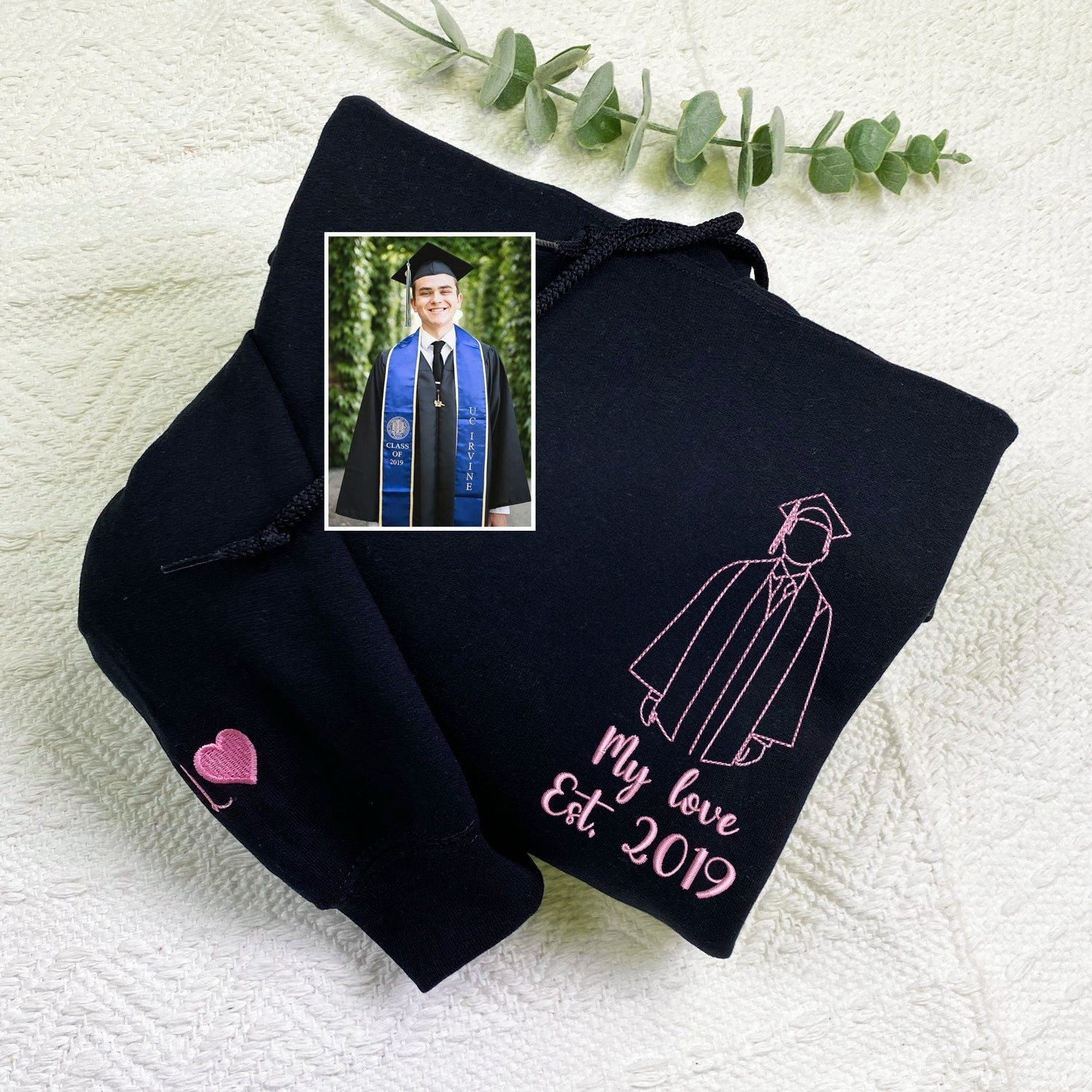 Graduation Portrait Custom Embroidered Sweatshirt - Personalized Photo Gift - Boyfriend Graduation