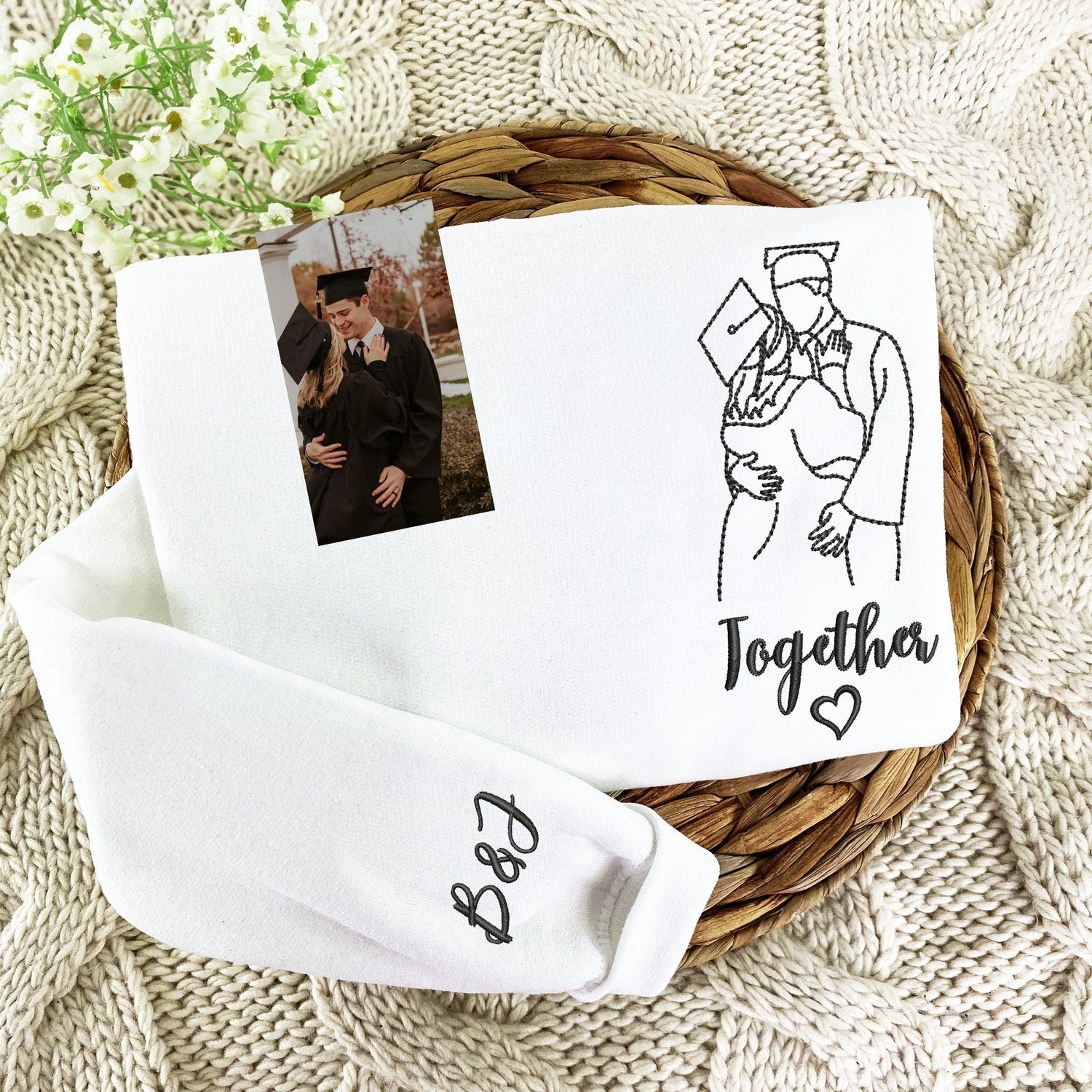 Graduation Portrait Custom Embroidered Sweatshirt - Personalized Photo Gift - Boyfriend Graduation