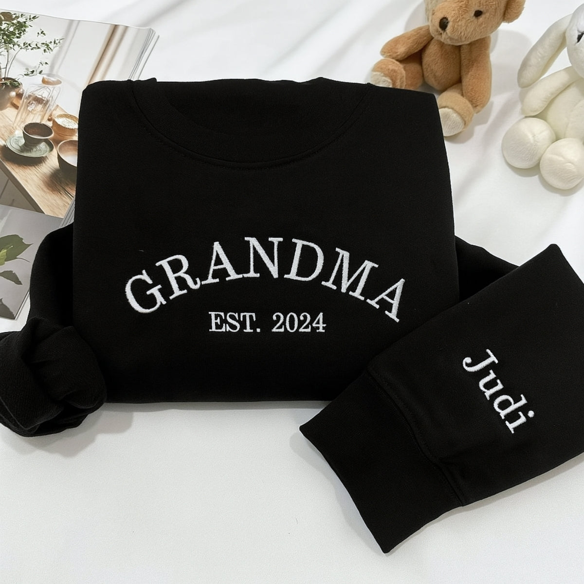 Grandma Varsity EST Custom Embroidered Hoodie - Grandchildren Names - Personalized Family Gift