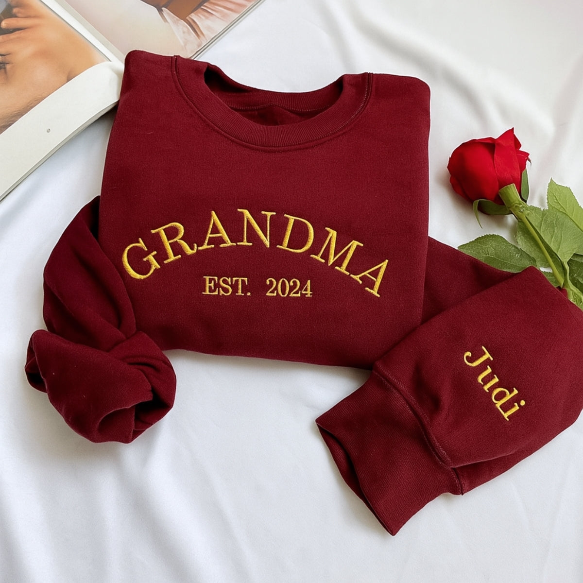 Grandma Varsity EST Custom Embroidered Hoodie - Grandchildren Names - Personalized Family Gift
