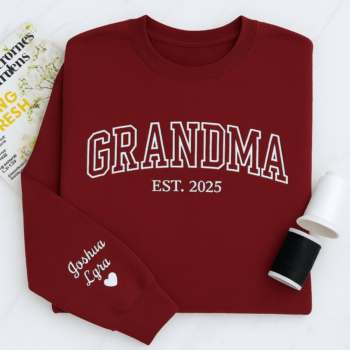 Grandma Varsity Hoodie - Personalized Grandchildren Names Custom Embroidered - Mother's Day Gift