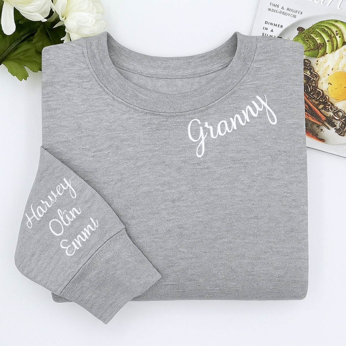Custom Embroidered Granny Hoodie - Personalized Grandchildren Names Sweatshirt - Grandma Gift