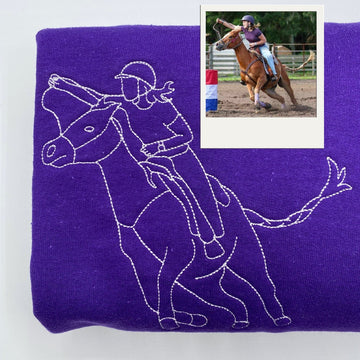 Custom Embroidered Horse Artwork Hoodie - Line Art Portrait Sweatshirt - Equestrian Gift