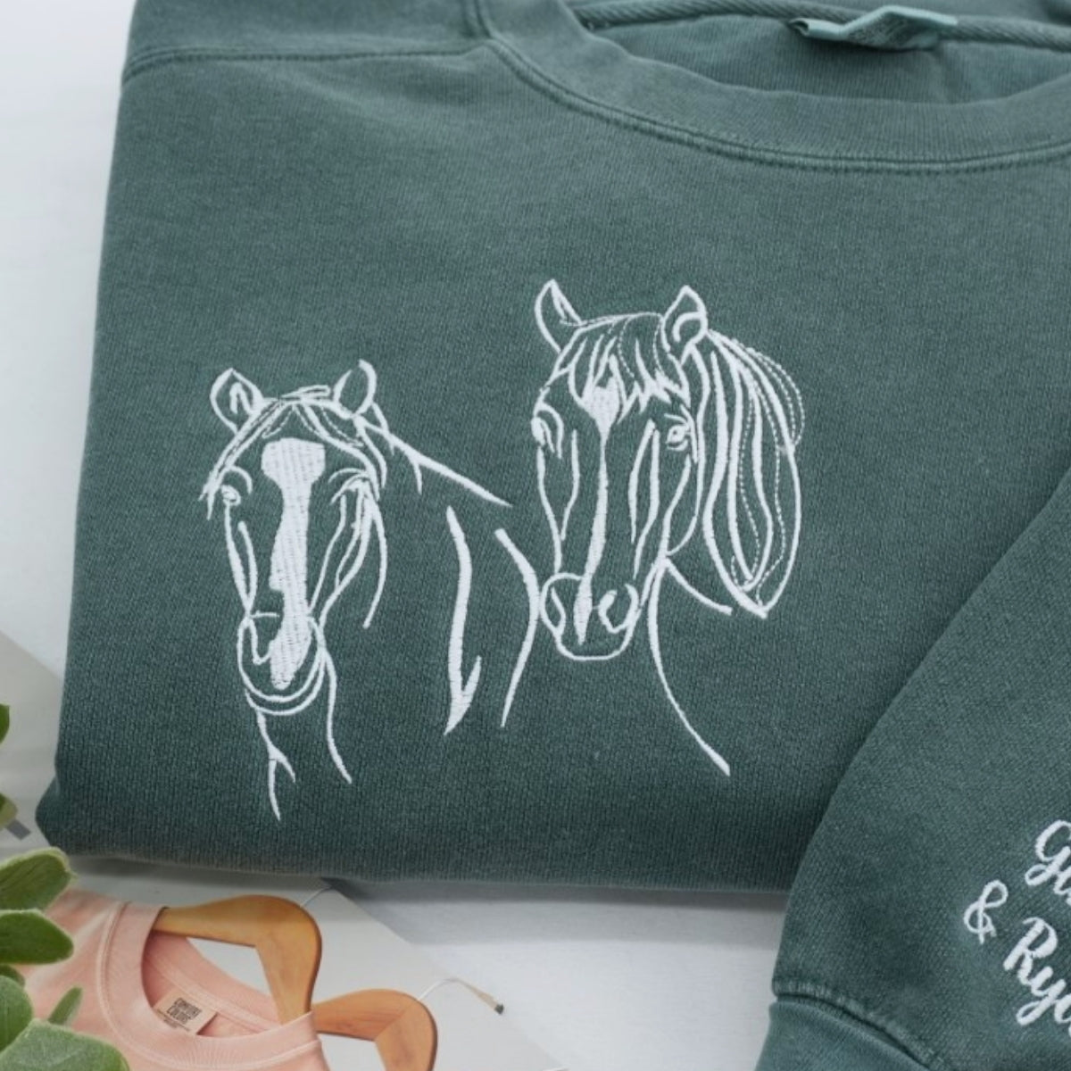 Custom Embroidered Horse Lovers Hoodie - Equestrian Outline Sweatshirt - Personalized Horse Gift