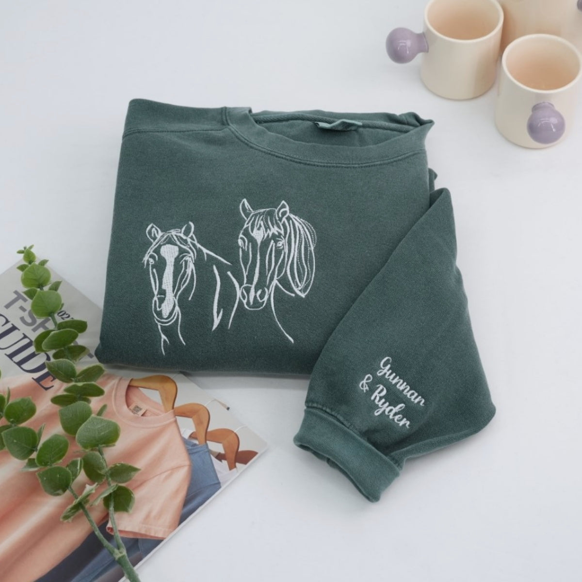 Custom Embroidered Horse Lovers Hoodie - Equestrian Outline Sweatshirt - Personalized Horse Gift