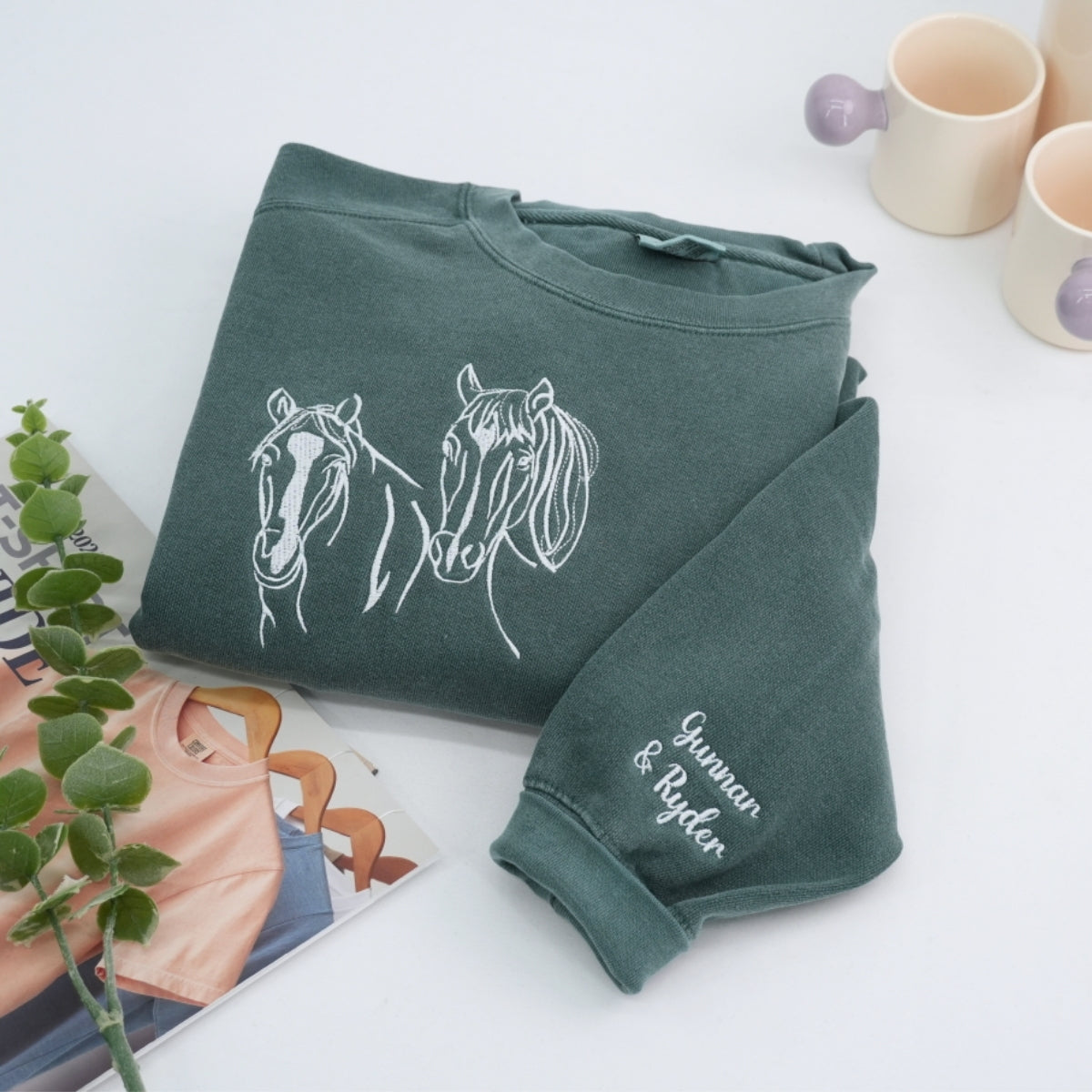 Custom Embroidered Horse Lovers Hoodie - Equestrian Outline Sweatshirt - Personalized Horse Gift