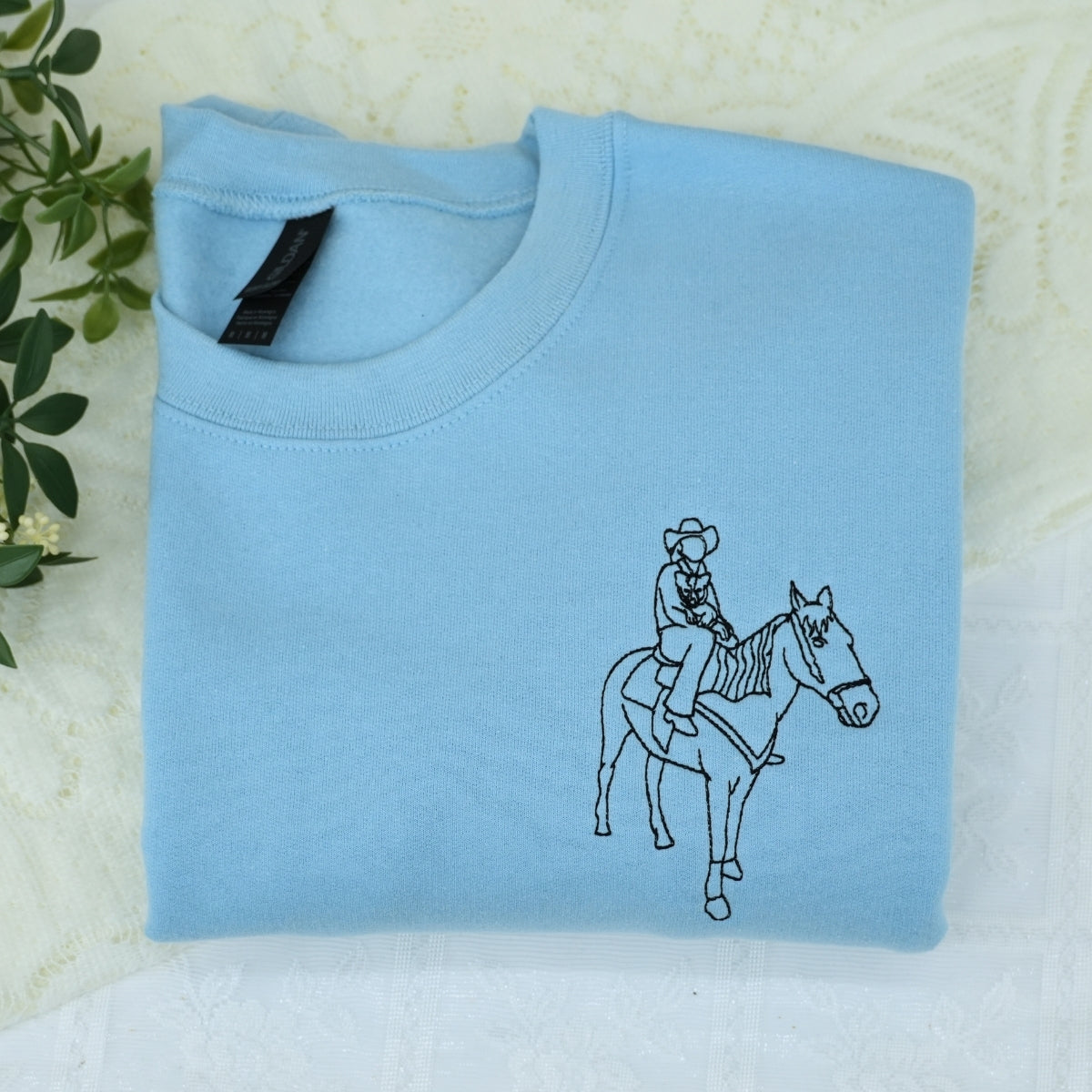 Custom Embroidered Horse Portrait Hoodie - Line Art Equestrian Sweatshirt - Rider Artwork