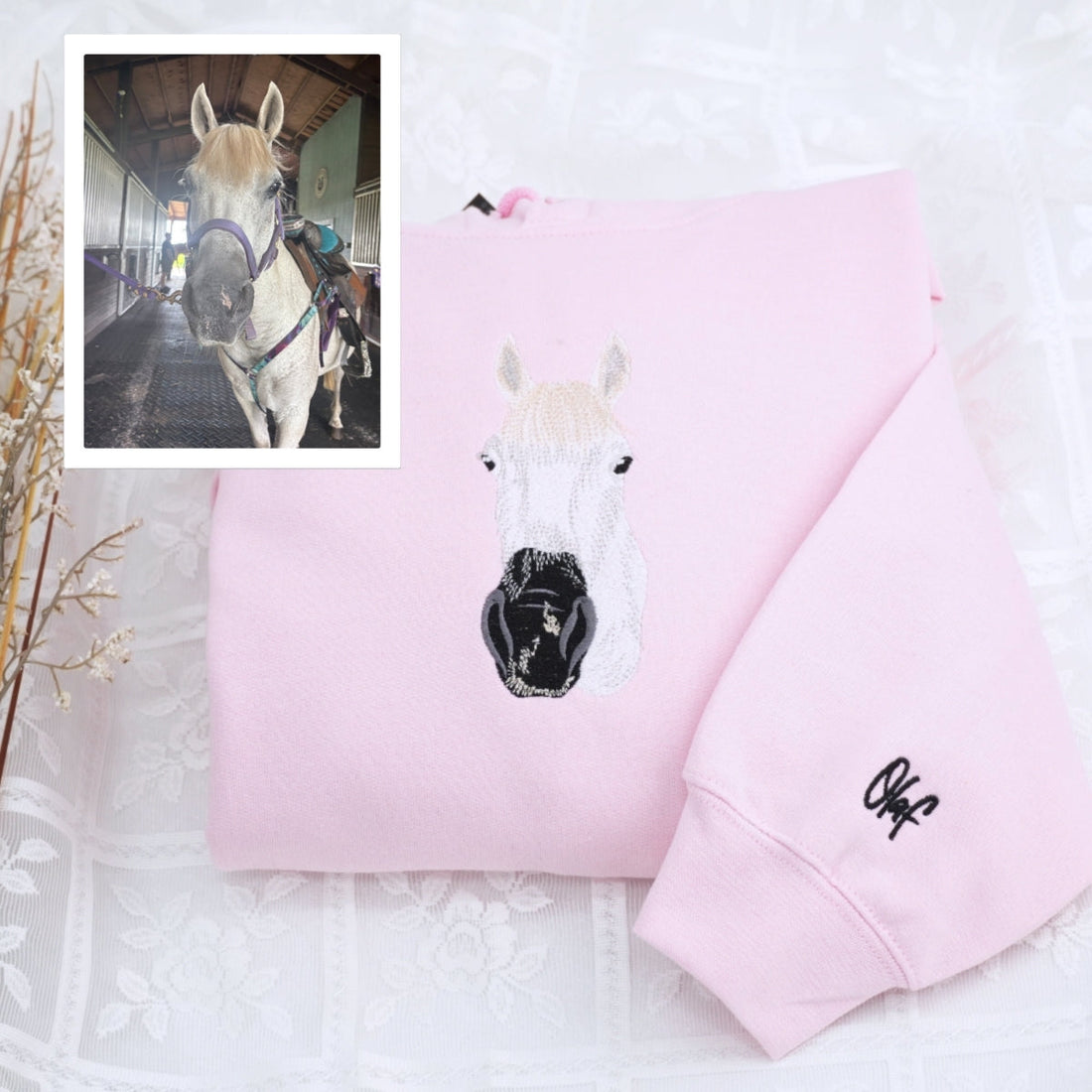 Custom Embroidered Horse Portrait Hoodie - Personalized Equestrian Sweatshirt - Horse Gift