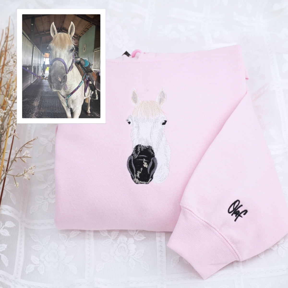 Custom Embroidered Horse Portrait Hoodie - Personalized Equestrian Sweatshirt - Horse Gift