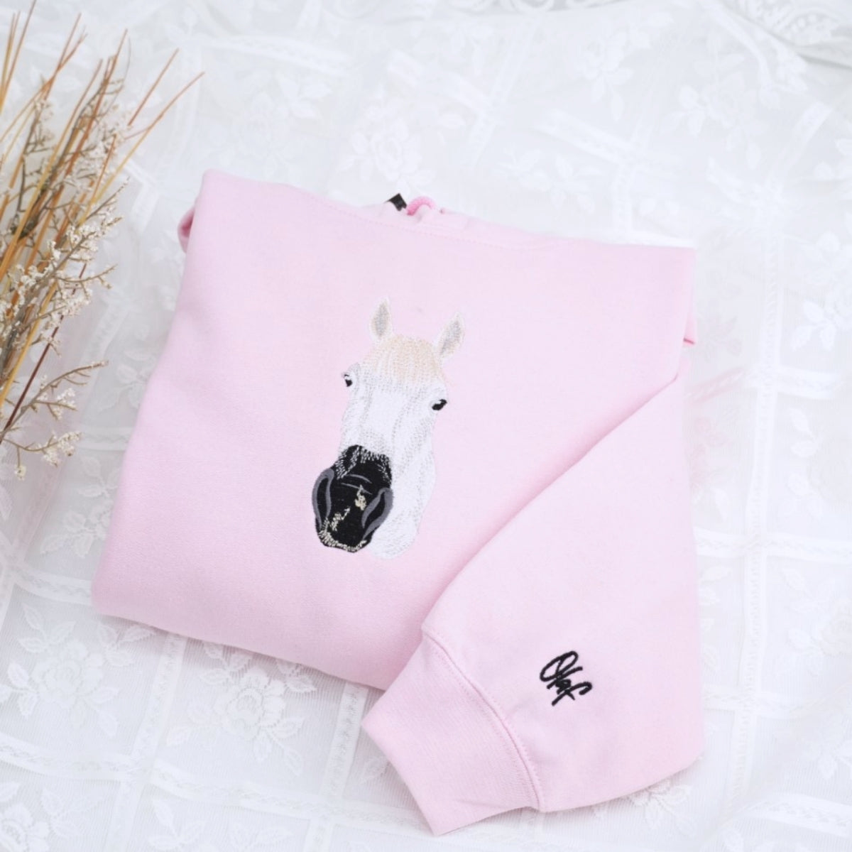 Custom Embroidered Horse Portrait Hoodie - Personalized Equestrian Sweatshirt - Horse Gift