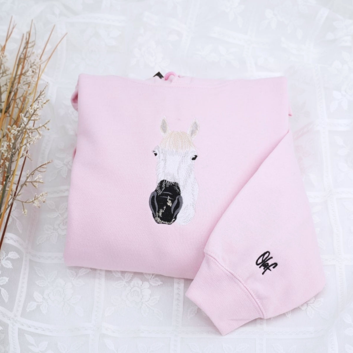 Custom Embroidered Horse Portrait Hoodie - Personalized Equestrian Sweatshirt - Horse Gift