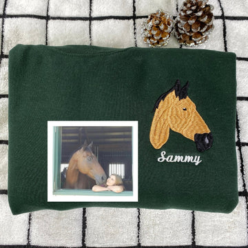 Custom Horse Portrait Hoodies - Personalized Equestrian Embroidered Sweatshirts - Perfect Horse Gift