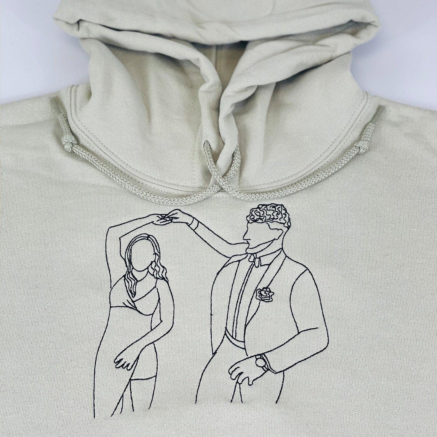 Custom Embroidered Hug Portrait Sweatshirt - Personalized Line Art - Gift for Couples & Friends