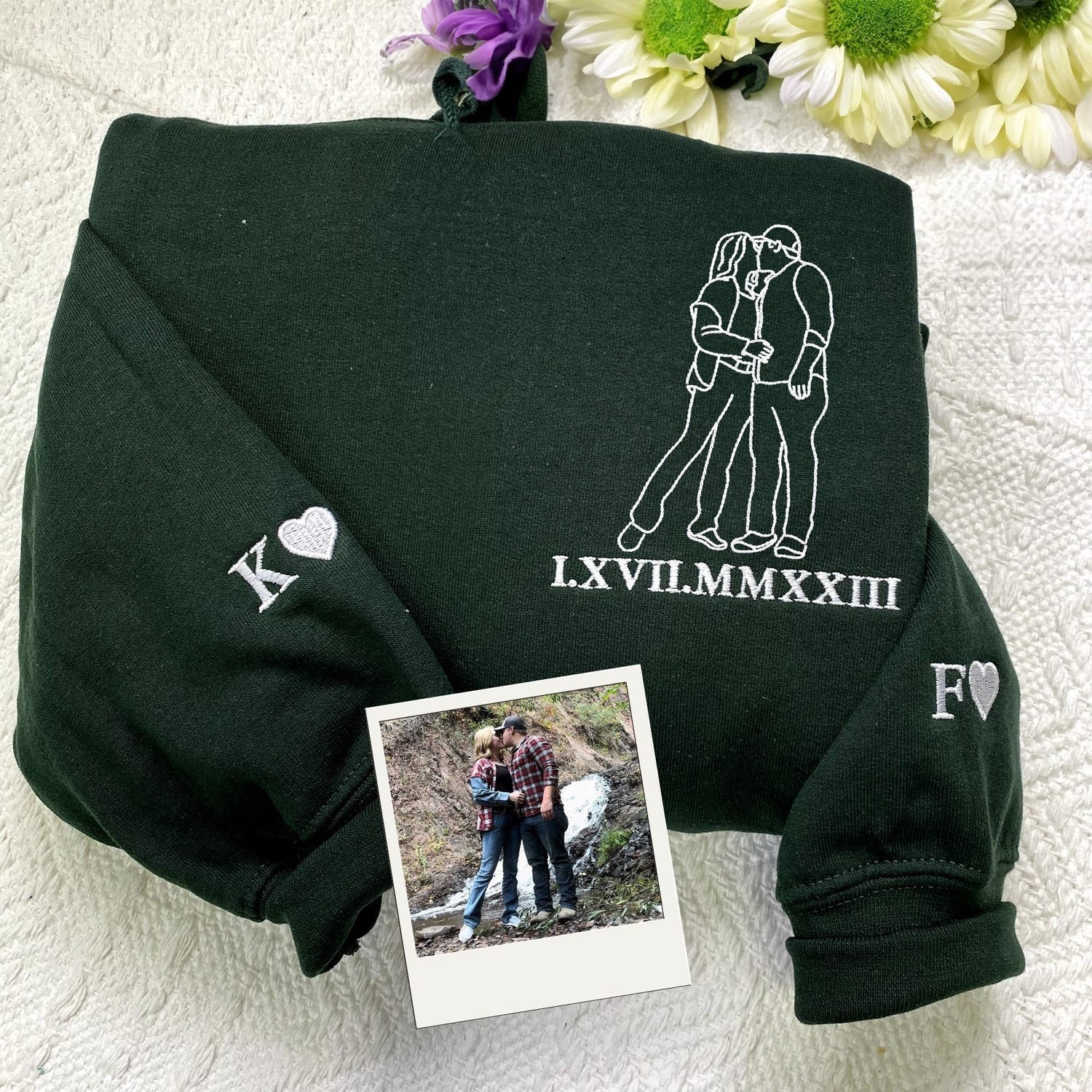 Custom Embroidered Hug Portrait Sweatshirt - Personalized Line Art - Gift for Couples & Friends