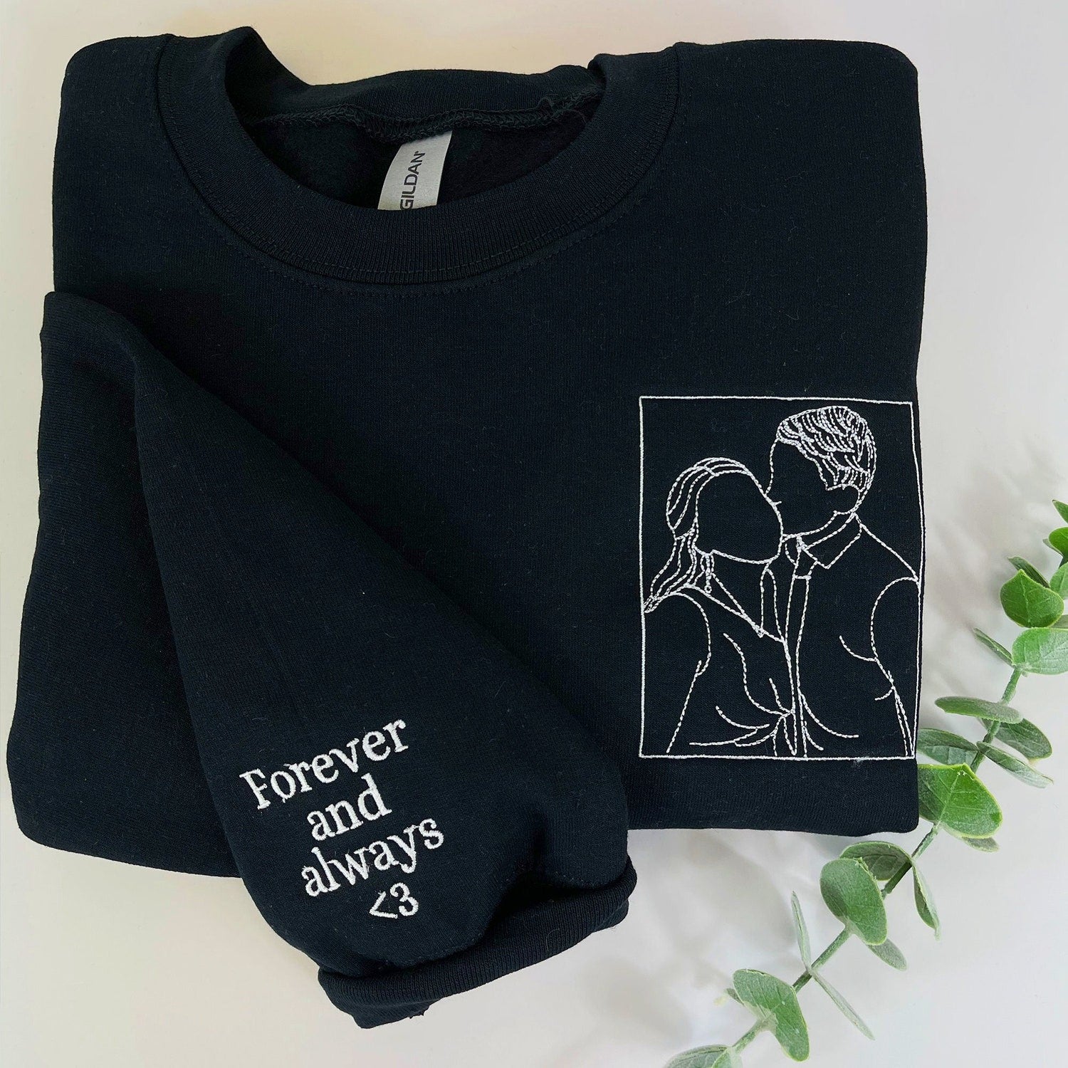 Custom Embroidered Hug Portrait Sweatshirt - Personalized Line Art - Gift for Couples & Friends
