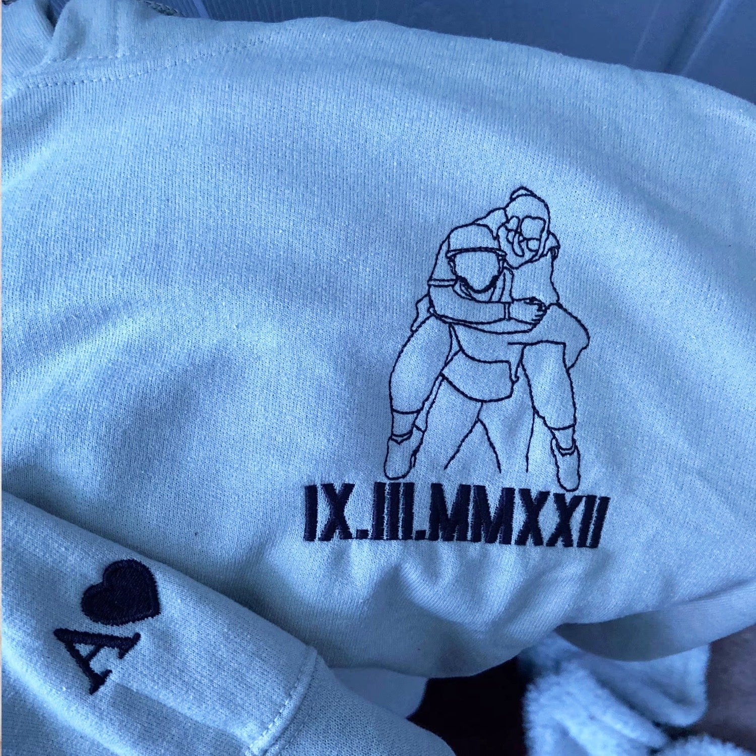 Custom Embroidered Hug Portrait Sweatshirt - Personalized Line Art - Gift for Couples & Friends