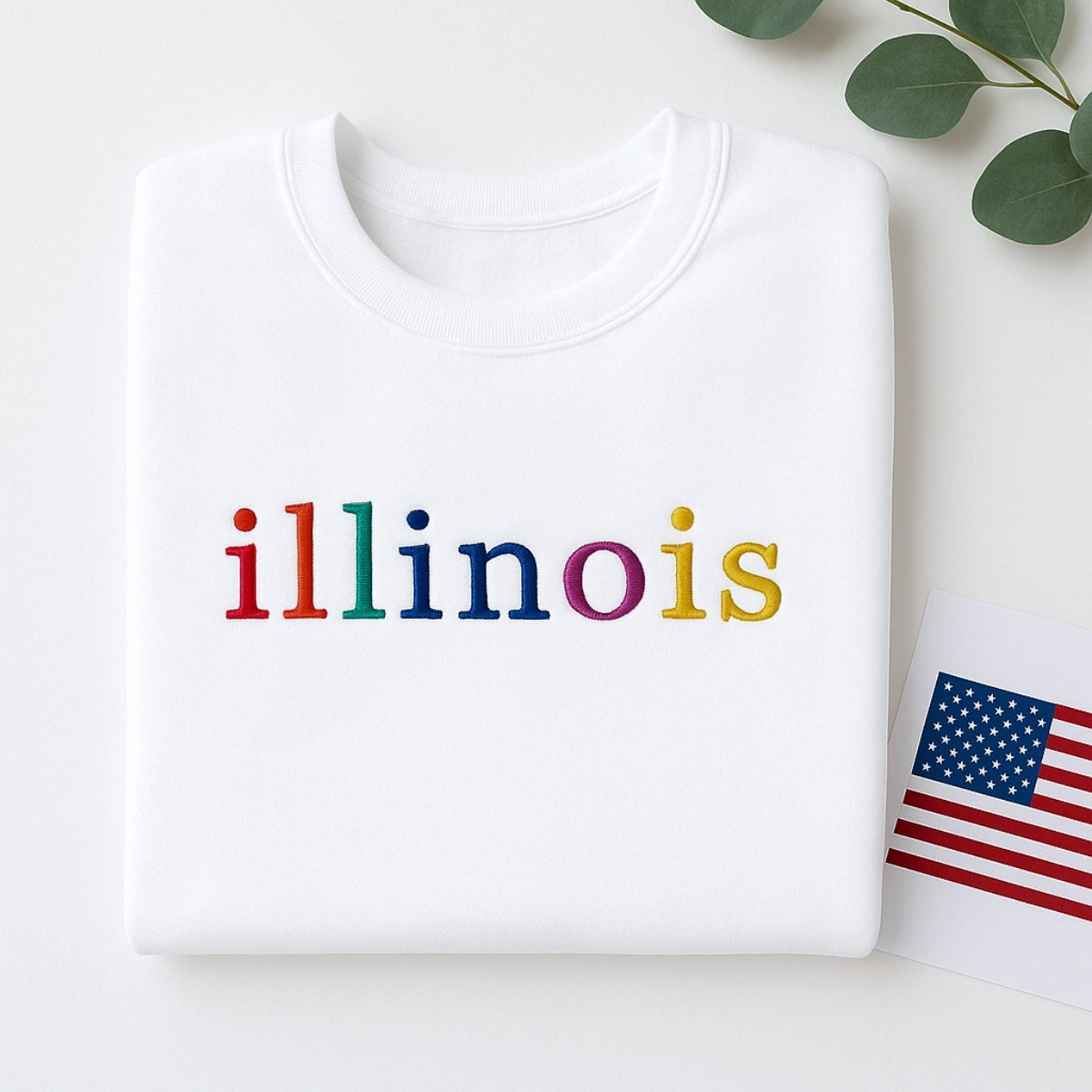 Custom Embroidered Illinois Sweatshirt - Rainbow Letters - Personalized Prairie State Pride Gift