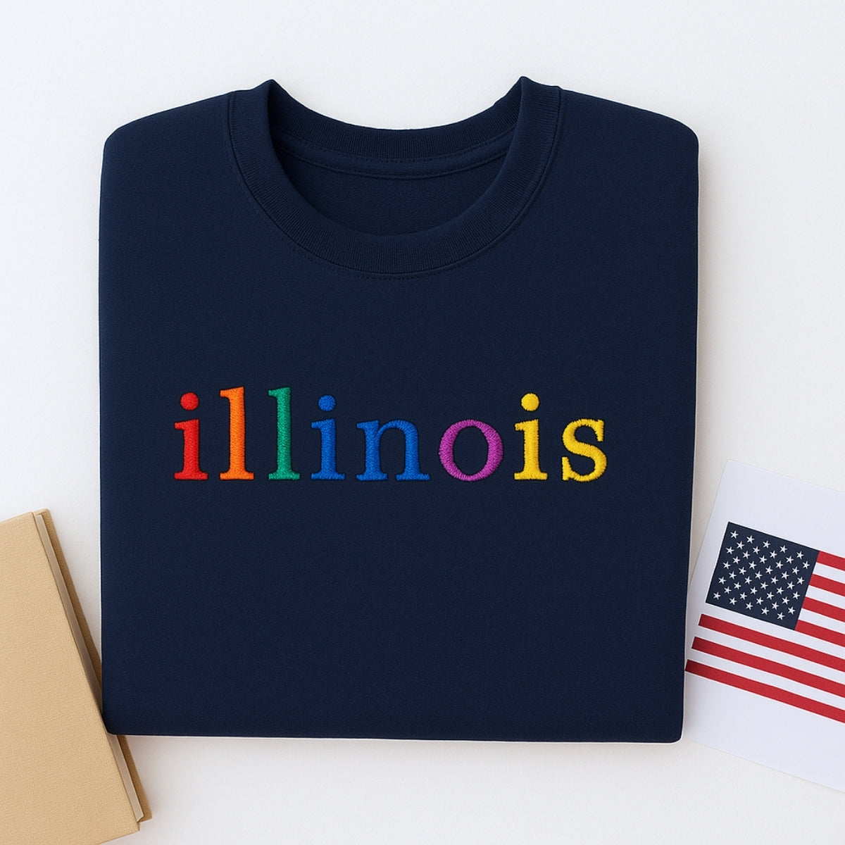 Custom Embroidered Illinois Sweatshirt - Rainbow Letters - Personalized Prairie State Pride Gift