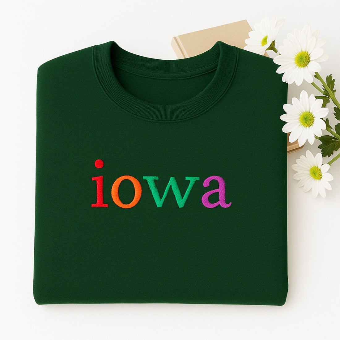 Custom Embroidered Iowa Sweatshirt - Rainbow Letters - Personalized Hawkeye State Pride Gift