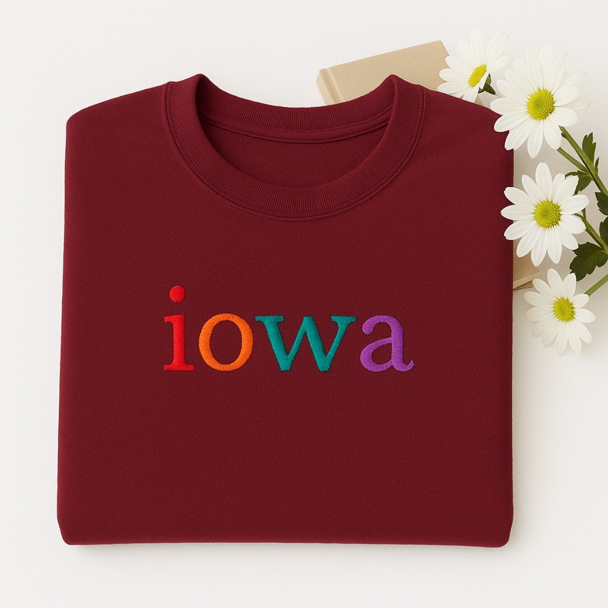 Custom Embroidered Iowa Sweatshirt - Rainbow Letters - Personalized Hawkeye State Pride Gift