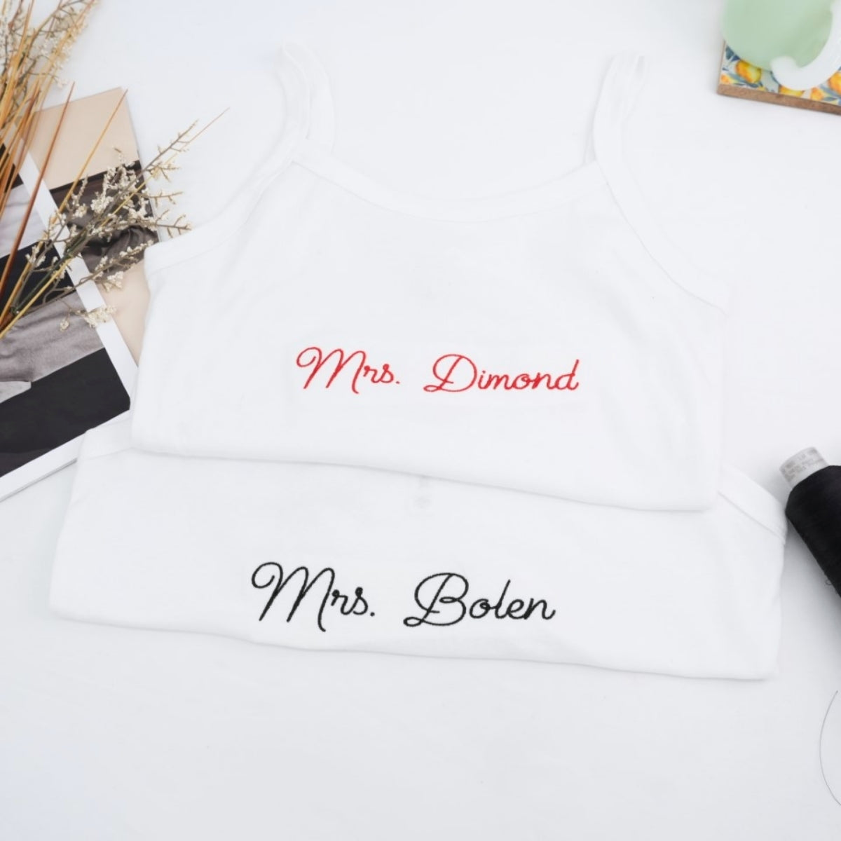 Custom Last Name Embroidered Tank Top - Personalized Name - Gift for Wedding Anniversary Birthday