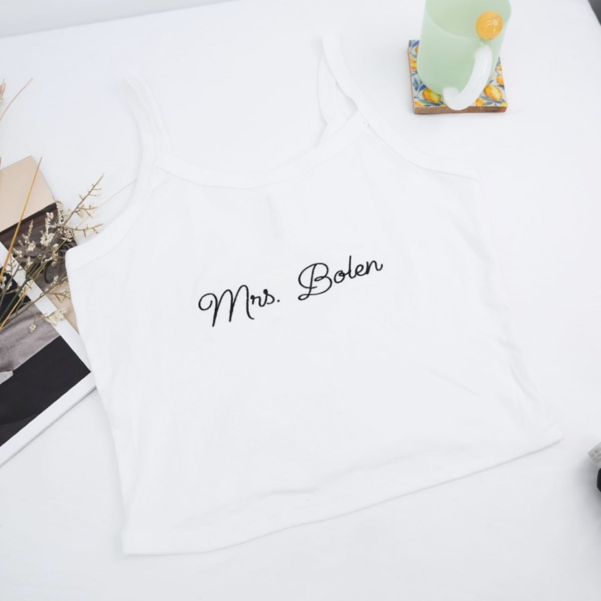 Custom Last Name Embroidered Tank Top - Personalized Name - Gift for Wedding Anniversary Birthday