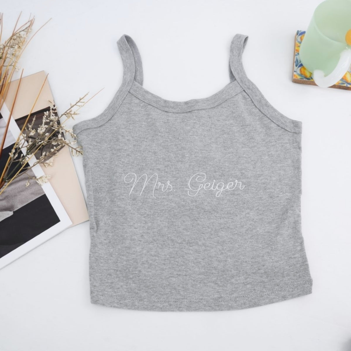 Custom Last Name Embroidered Tank Top - Personalized Name - Gift for Wedding Anniversary Birthday