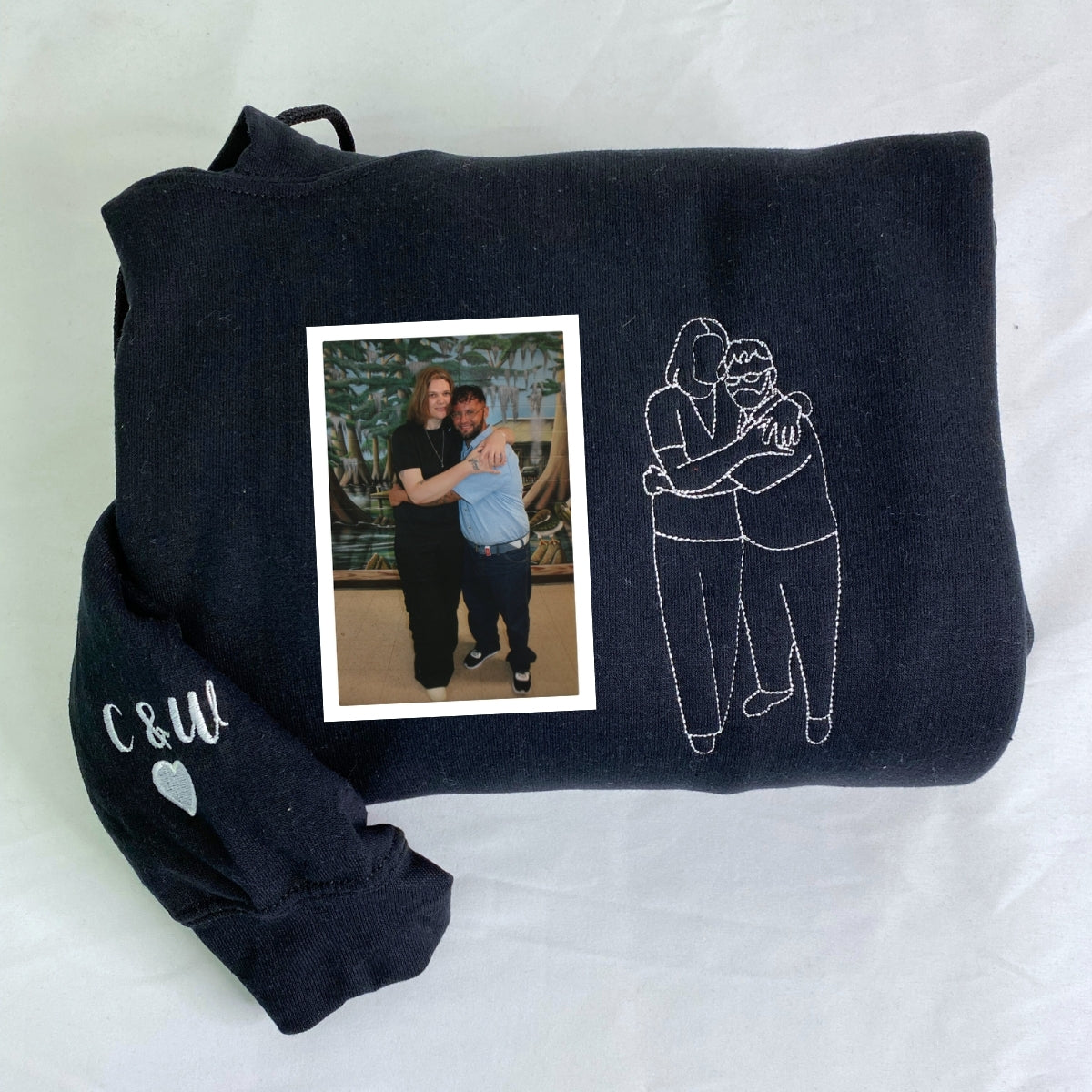 Custom Line Art Couple Embroidered Hoodies - Minimalist Portrait Sweatshirts - Personalized Gift