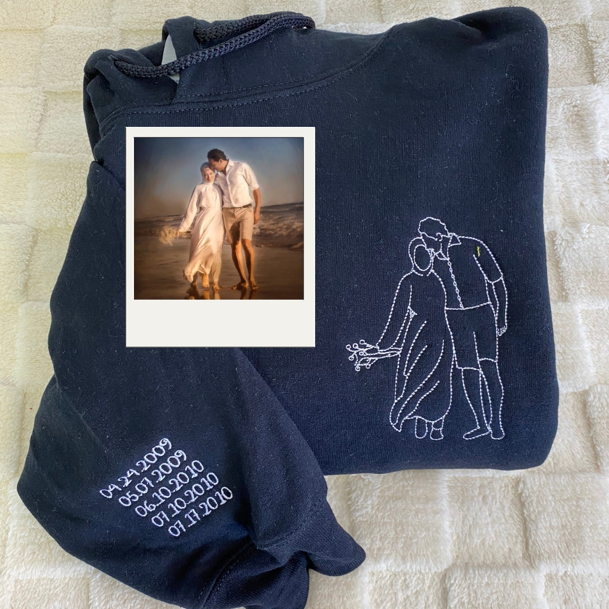 Custom Line Art Couple Embroidered Hoodies - Minimalist Portrait Sweatshirts - Personalized Gift