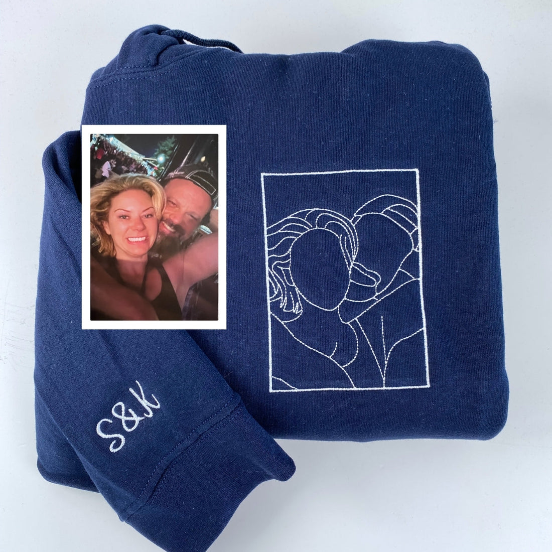 Custom Line Art Couple Embroidered Hoodies - Personalized Portrait with Initials - Romantic Annivers
