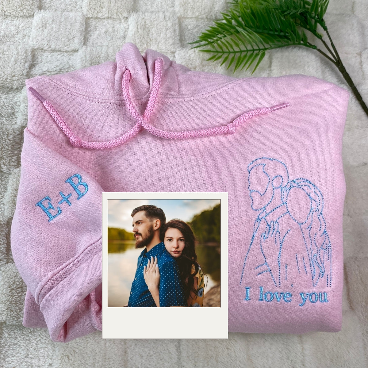 Custom Line Art Couple Embroidered Hoodies - Personalized Portrait with Initials - Romantic Annivers