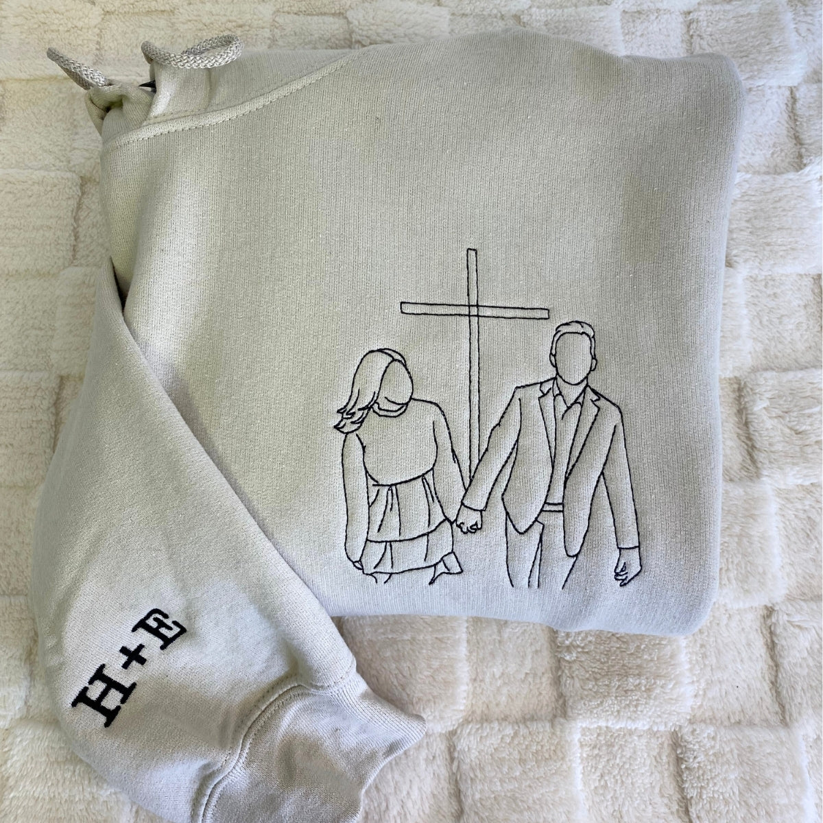 Custom Line Art Couple Embroidered Hoodies - Personalized Portrait with Initials - Romantic Annivers