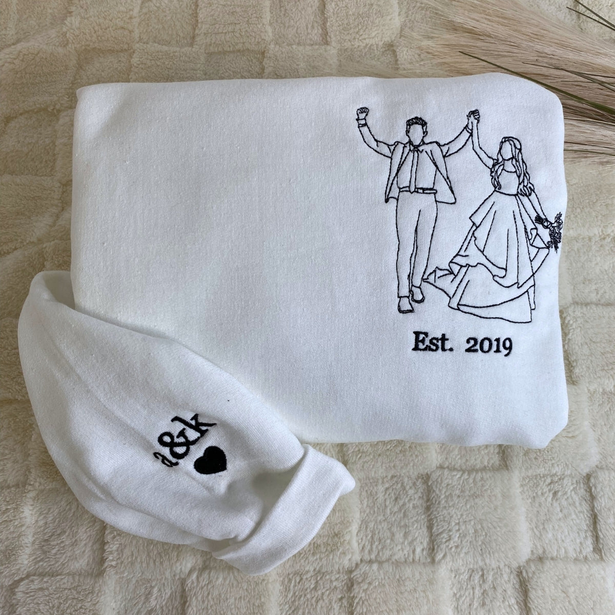 Custom Line Art Couple Embroidered Hoodies - Personalized Portrait with Initials - Romantic Annivers